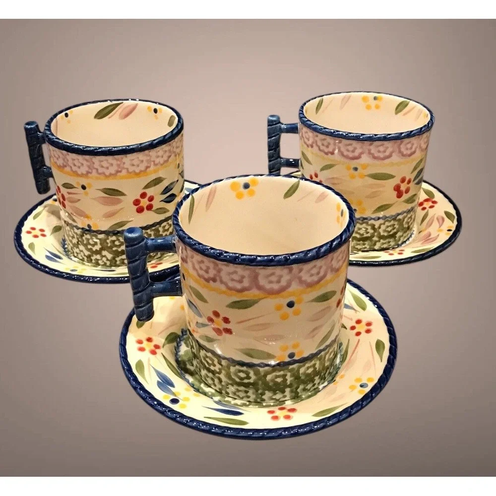 Teapot W/Warmer Stand 6 Cups  & Saucers Set Temptations By Tara Old World‎ Green - Picture 7 of 16